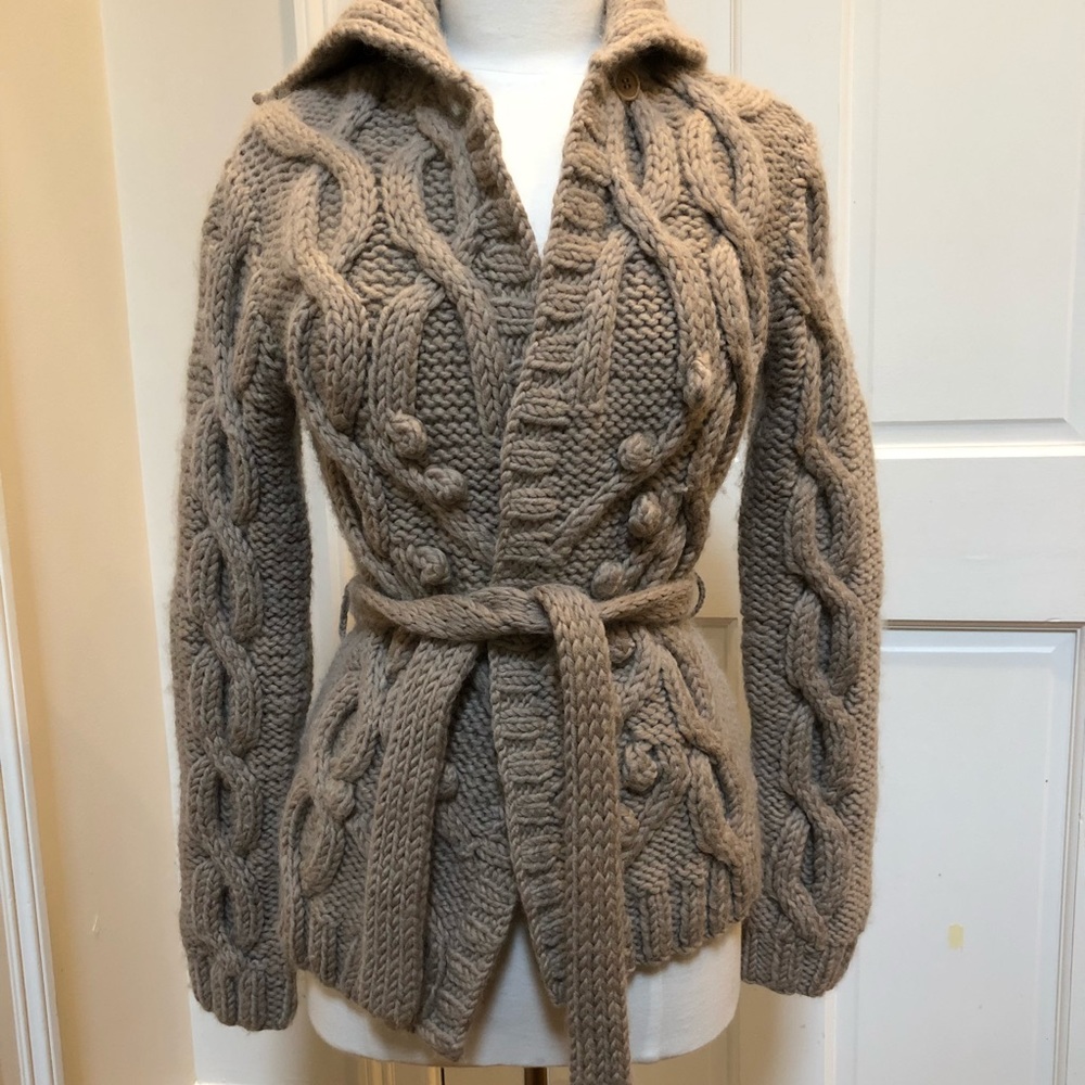 Theory taupe cable knit cardigan/jacket